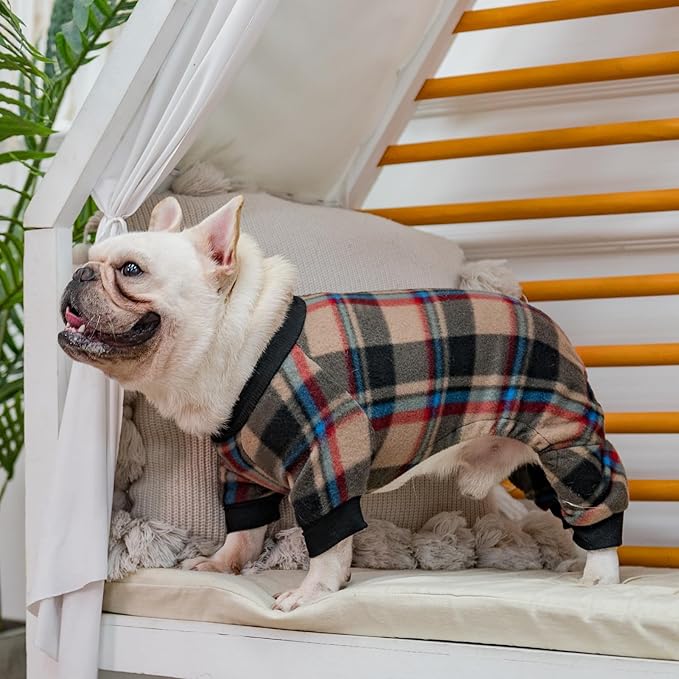 SCENEREAL Fall Dog Pajamas for Small Medium, Thanksgiving Puppy Sweater, Soft and Warm Pet Clothes, Onesie Outfits for Doggie Winter, Thanksgiving Christmas Jammies Pjs, Brown