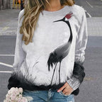 Womens Long Sleeve Tops Y2k Japanese Art Print Sweatshirts Fall Pullover for Women Crewneck Vintage Shirts Boho Tops