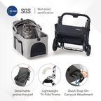 ibiyaya Essential – Travois Tri-Fold Pet Travel System for Medium Dogs, Cats, and More, 3 in 1 Dog Stroller with Detachable Carrier, XL Cabin (Taupe Gray)
