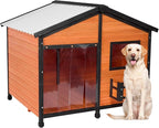 Petsfit Large Dog House Outdoor, Wooden Shelter for Extra Large Breeds Up to 200lbs, Weatherproof Roof, Removable Bottom Panel & Elevated Floor, 47-Inch, Natural Brown