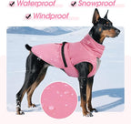 Extra Large Dog Coat, Warm Dog Winter Jacket, Waterproof Dogs Snowsuit with Foldable High Collar, Reflective Strips, Adjustable Hook & Loop Closure - Ideal for Cold Weather - Pink 4XL