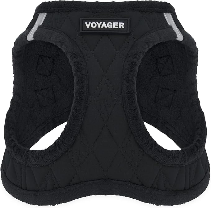 Best Pet Supplies - All Weather Mesh / Plush, Reflective, No Pull Harness for Small, Medium Dogs, Cats - Secure with Hook & Loop Fastener, Buckle, Double D-Rings - Black Plush, S