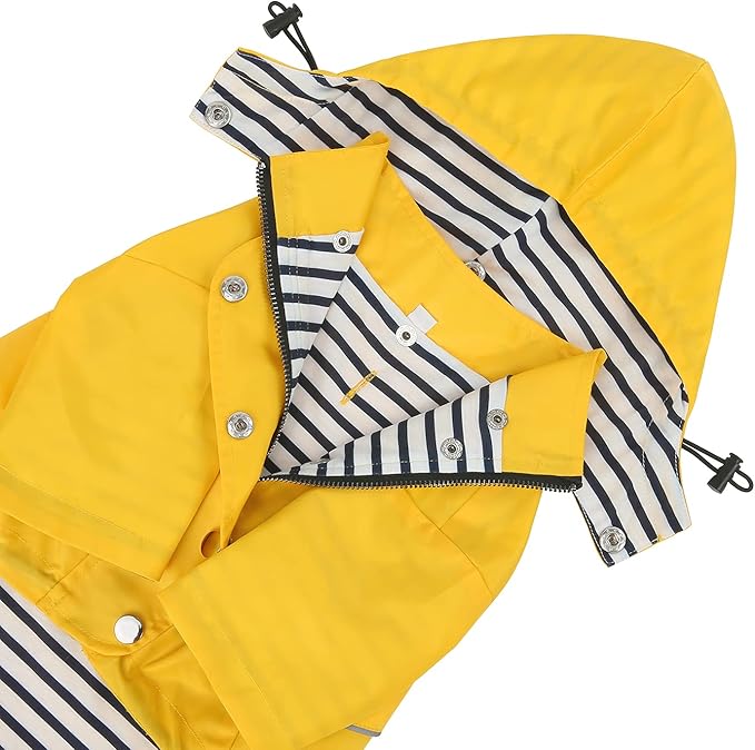 HDE Dog Raincoat Poncho Double Layer Zip Rain Jacket with Removable Hood, Leash Hole for Small to 3XL Dogs and Puppies Yellow - S