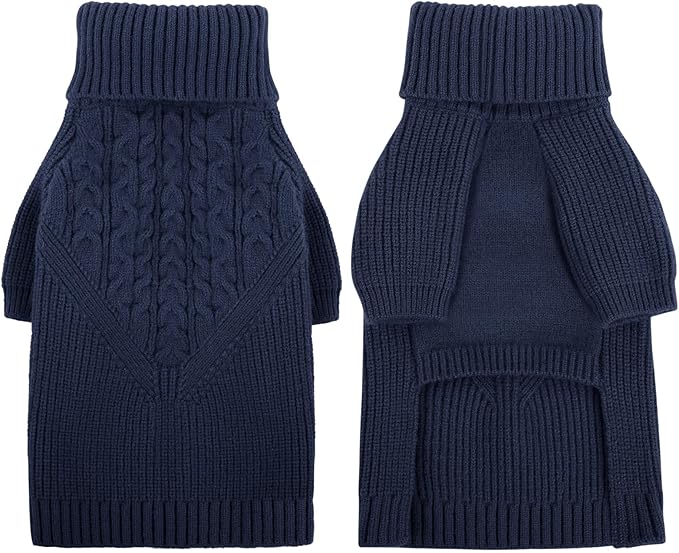 Queenmore Dog Sweater Small, Dog Sweaters for Small Dogs Girl or Boy, Small Dog Christmas Sweater, Winter Puppy Doggie Sweatshirt Knitwear, Pet Chunky Warm Coat for Medium Large Size Dogs, NavyBlue S