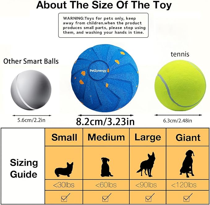 Smart Interactive Dog Toy Automatic Moving Bouncing Chew Herding Ball E-TPU Material for Large and Medium-Sized Dogs Keep Them Busy USB Rechargeable (Blue)