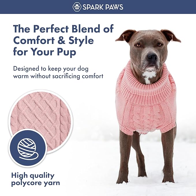 Spark Paws Knit Dog Sweater – Ultra Soft Warm Winter Dog Sweater for Small, Medium & Large Dogs – Stretch Fit Pet Sweater for French Bulldog, Pitbull, Girl & Boy Dogs Jacket, (Pink Cableknit, 3XL)