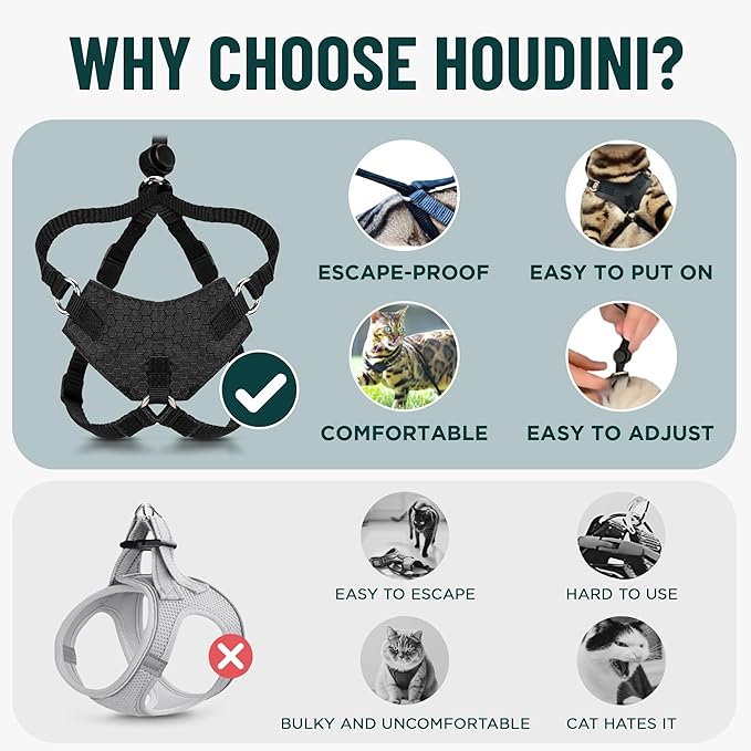 Houdini™ Escape Proof Cat Harness and Leash Set by OutdoorBengal – Black, Large Cat Harness for Walking Big Cats