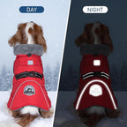 KYEESE Waterproof Dog Coat, Warm Windproof Jacket, Turtleneck Winter Dog Coats for Small Dogs with Leash Hole, Reflective Pet Clothes & Outdoor Apparel, Thick Fleece-Lined Winter Jacket, Red, Large