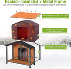 GUTINNEEN Heated Dog House for Outside Insulated Dog House Outdoor Weatherproof with Safe Heated Pad, Chew-Proof Metal Frame and Insulated Liner for Medium Dogs, 40.6" L x 34.3" W x 31.5" H