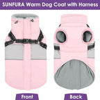 SUNFURA Dog Winter Coat, Waterproof Dog Coat Jacket with Harness for Medium Breeds Boys Girls, Reflective Fleece Lined Pet Snow Jacket Sweaters for Pug, Jack Russel, Boston Terrier, Pink M