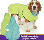 Dog Raincoat Reversible, Single Side Slicker Poncho Adjustable Waterproof Dog Rain Jacket with Leash Hole/Reflective Stripe Hooded Snowproof Windproof Clothes for Small to 3X-Large Dogs, S