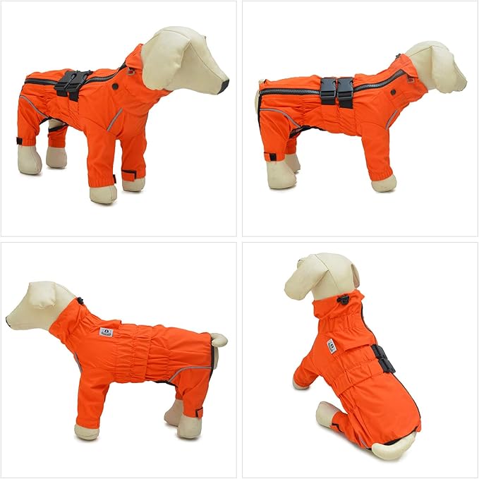 Dogs Waterproof Jacket, Lightweight Waterproof Jacket Reflective Safety Dog Raincoat Windproof Snow-Proof Dog Vest for Small Medium Large Dogs Orange XS