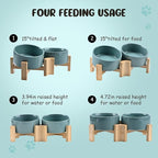 SPUNKYJUNKY 15° Slanted Ceramic Dog and Cat Bowl with Wooden Stand, Tilted Bulldog Food and Water Bowl No Slip Non-Spill for Cats Medium Dogs Big Face Pets 28.7 OZ (3.6 Cups, Light Green × 2)