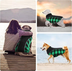 Kuoser Dog Winter Coat, Reversible Waterproof Dog Jacket with Reflective Strip, Warm Dogs Fleece Vest Adjustable Doggy Cold Weather Clothes Plaid Christmas Outfit Pet Apparel for Large Dogs, Green XL