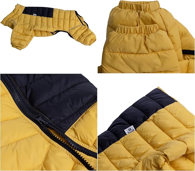 Lovelonglong Dog Coat Dog Warm Jacket, 4 Legs Covered Waterproof Windproof Reflective Warm Dog Vest, Zippered Adjustable Outdoor Dog Snow Jacket for Small Medium Large Dogs Yellow XXXL