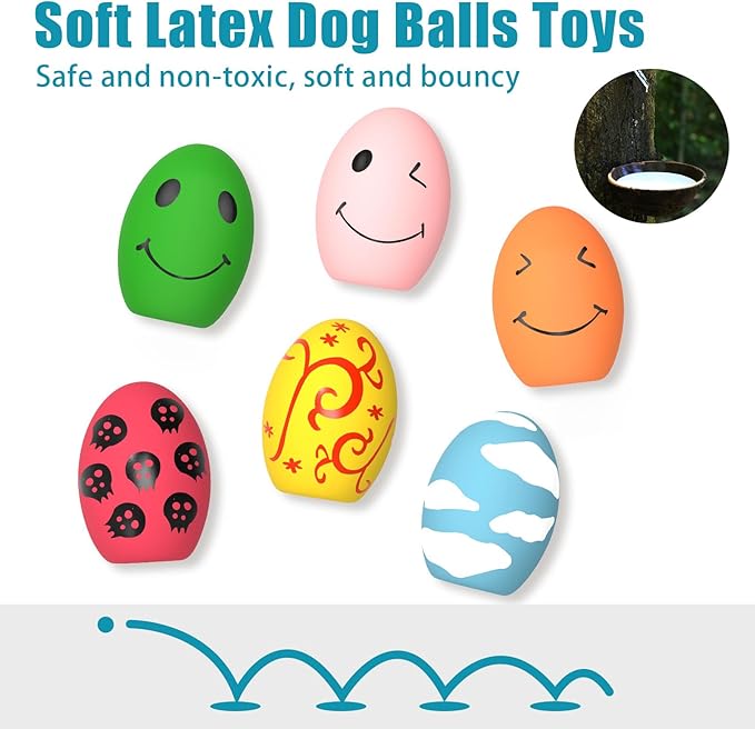 Dog Toys, Squeaky Latex Rubber Bouncy Balls, Squeaky Egg Dog Toys Balls, 3 Pack Interactive Squeak Dog Toy Set for Medium Large Breeds Dogs (3 Pack-B, Large)