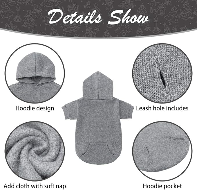 KOOLTAIL Basic Dog Hoodie - Soft and Warm Dog Hoodie Sweater with Leash Hole and Pocket, Dog Winter Coat, Cold Weather Clothes Sweatshirt for Small Medium Large Dogs Puppy Cat Boys Girls Grey XXL