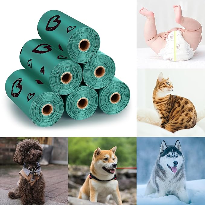 Dog Poop Bag Rolls - 540 Count Dog Waste Bags with Dispenser, Extra Thick Strong Leak proof Poop Bags for Dogs Doggy | Scented Dark Green