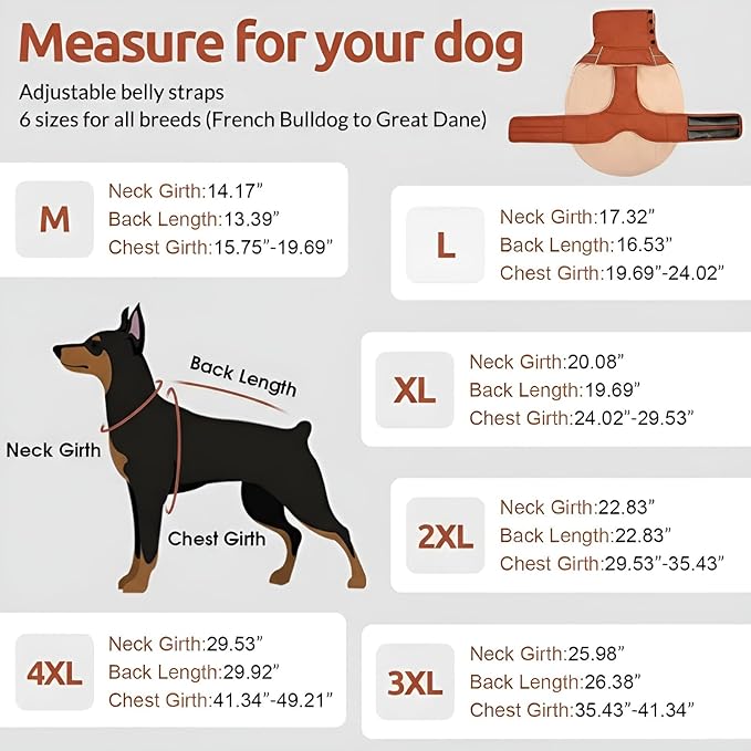 ASENKU Warm Dog Coat, Waterproof Dog Jackets for Large Dogs with Reflective Fleece Vest Turtleneck with Button,Windproof Cold Weather Coats for Small Medium Large Dogs, Red Brown, 3XL
