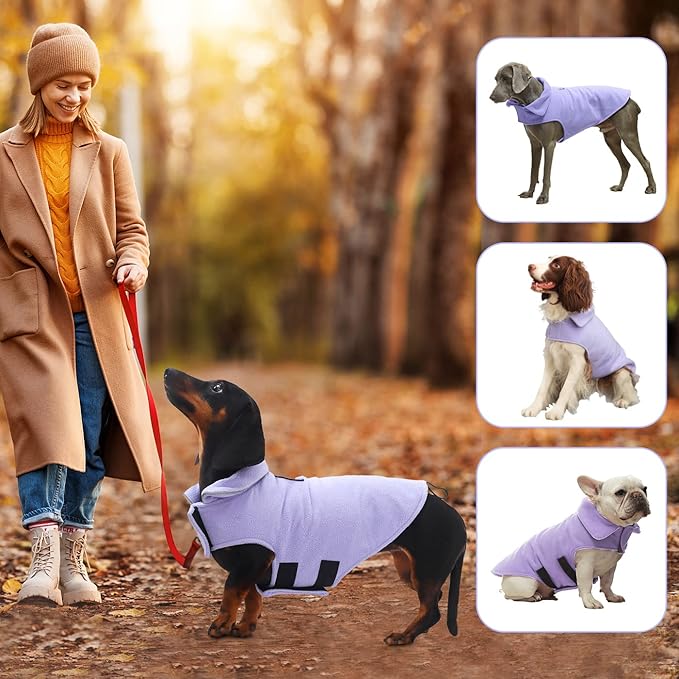 Fleece Dog Coat Winter Pet Jacket Reflective for Cold Weather for Large Medium Small Dogs(Purple,L)