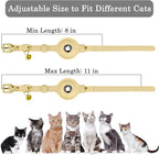 OOPSDOGGY Leather AirTag Cat Collar with Bell - Non Breakaway Kitten Collar with Apple Air Tag Holder - Lightweight GPS Pet Collars for Girl Boy Cats, Small Dogs, Puppies (Beige)