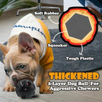 Squeaker Dog Toy Ball, 2-Layer Durable Chew Ball with Natural Rubber Shell & Hard ABS Core, Non-Bouncing for Fetch, Training and Aggressive Chewers, Unique Frog Croak Sound - 4 Inch
