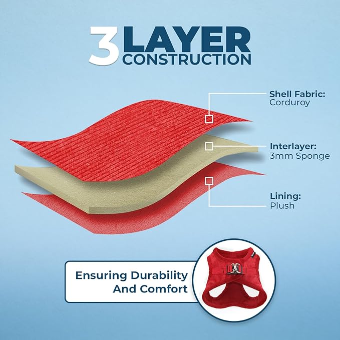 Voyager Step-In Plush Dog Harness – Soft Plush, Step In Vest Harness for Small and Medium Dogs by Best Pet Supplies - Harness (Red Corduroy), M (Chest: 16 - 18")