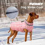 FUAMEY Dog Coat for Large Dogs,Waterproof Dog Winter Jacket with Harness Built in Puppy Cold Weather Coats Reflective Pet Vest with Zipper Warm Fleece Dogs Snowsuit Windproof Pink Plaid L