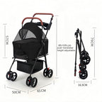 Pet Stroller Pram Dog Carrier Trailer 4 Wheels Foldable Dog with Storage Basket,Holds up to 44 lbs,Adjustable Handle,Folding Travel Stroller Suitable for Traveling with Cats and Dogs (Black)