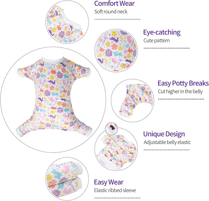 CuteBone Small Dogs Outfit Soft Puppy Onesies Pjs Dog Easter Rabbit Pajamas Pet Coat Cat Apparel Comfy Doggie Jumpsuit Bodysuit for All Seasons P276L