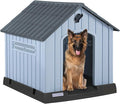 PUKAMI Large Dog House Outdoor Indoor, Plastic Dog House Weatherproof for Large Dogs, Study Puppy Shelter with Air Vents and Elevated Floor, Easy Clean and Assemble (Grey, 36.81"D x 38.7"W x 39.1"H)