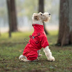 Mile High Life Waterproof Dog Raincoat, Full Coverage Small Dog Rain Coat with Harness, Adjustable 4 Legs Puppy Rain Jacket with Reflective Strip and Elastic Cuffs (Red, L Back Length 16.1")