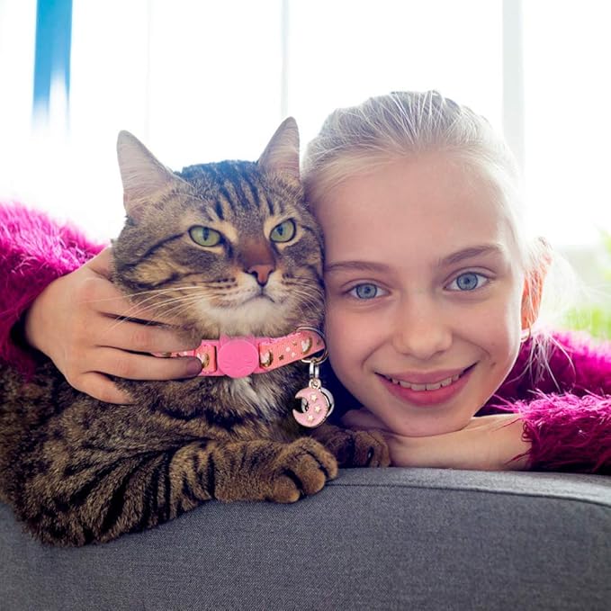 2Pcs Breakaway Cats Collars Cat Collars for Boy & Girl Cats Adjustable Kitten Collars with Bell,Pink+Purple,8"-13.1"