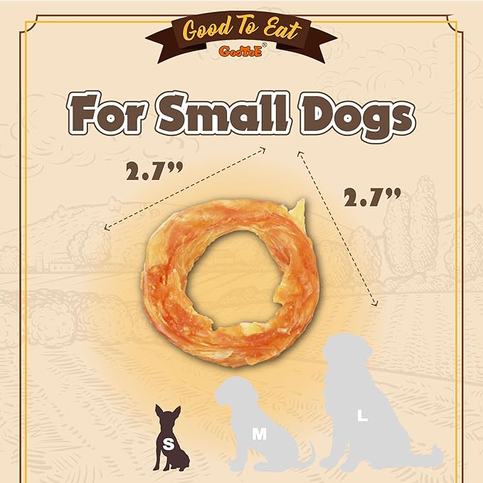 Gootoe Turkey Tendon Dog Treats, Ring (S) 6 Pieces per Pack, USA-Sourced Turkey Tendon, Natural Snack, Premium Puppy Chews, Hypoallergenic, Reseal Value Bags, Size for Small Dogs (Pack of 2)
