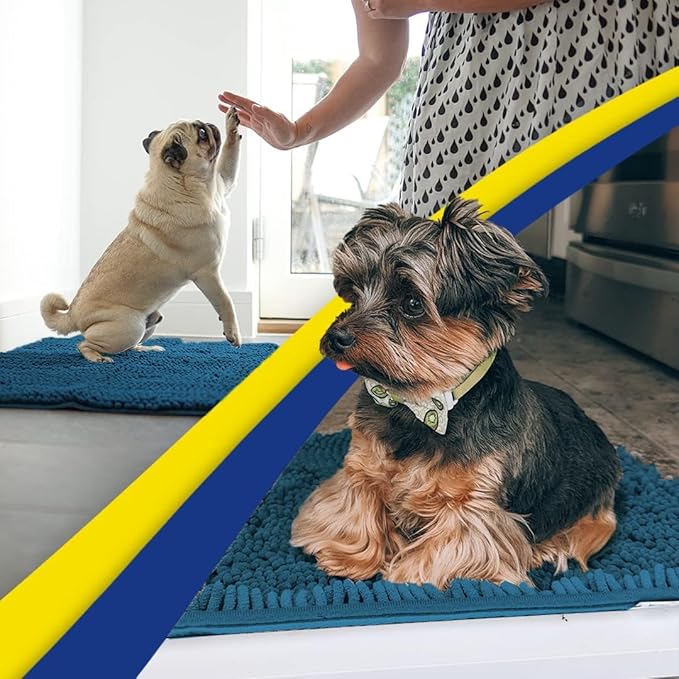 Muddy Mat® Shown on TV–Super Absorbent Microfiber Dog Door Mat for Muddy Paws, Non-Slip Washable Pet Rug, Quick Dry Chenille Entryway Carpet, Machine Washable Indoor Outdoor mat–Atlantic Blue 59"x35"