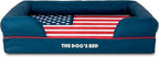 The Dog’s Bed, Large Blue Oxford with Red Trim USA Flag Dog Bed with Central Flag 36x27 Memory Foam, Pain Relief: Arthritis, Post Surgery,Waterproof Washable Cover, Veterinary Approved