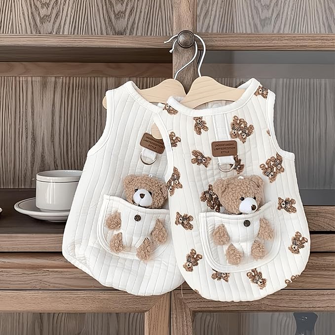 Cute Pet Apparel Plush Bear Pattern Cartoon Dog Clothes All Season Sleeveless Puppy Kitten Pullover Soft Skin-Friendly (White1, XL (11-20lbs))