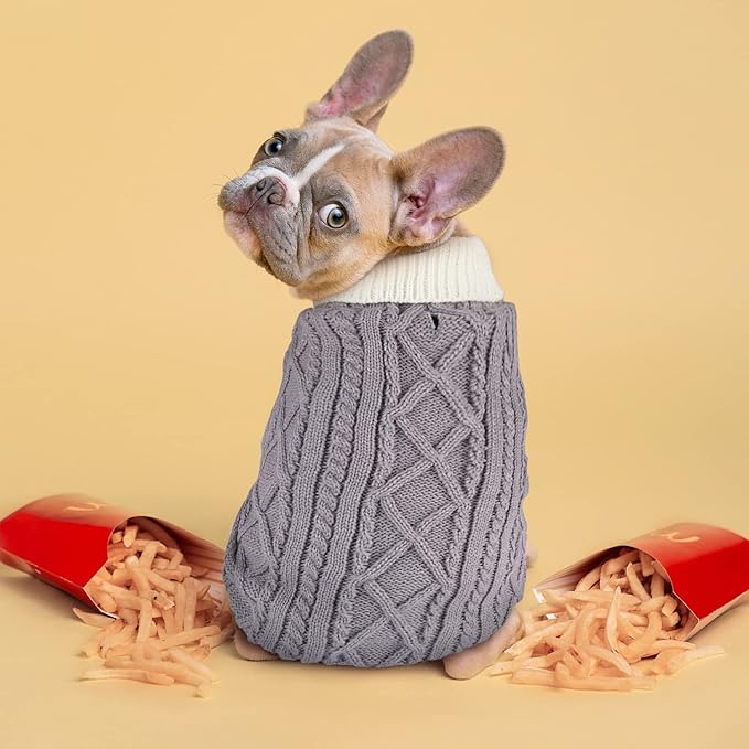 Small Dog Sweaters with Leash Hole Turtleneck Dog Sweaters Knitwear Boys Girls Warm Soft and High Stretch Pet Clothes for Fall Winter，Pet Shirts for Kitten Puppy Grey Small