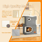 Cat Bed Cave for Indoor Cats with Scratch Pad Cat House Condo Adults with Fluffy Ball Cats Hideaway Large 2-Storey Cube Beds for Pets Grey