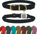 BronzeDog Rolled Leather Dog Collar with QR ID Tag, Adjustable Soft Round Collars for Small Medium Large Dogs Puppy (16" - 19" Neck Size, Dark Blue)
