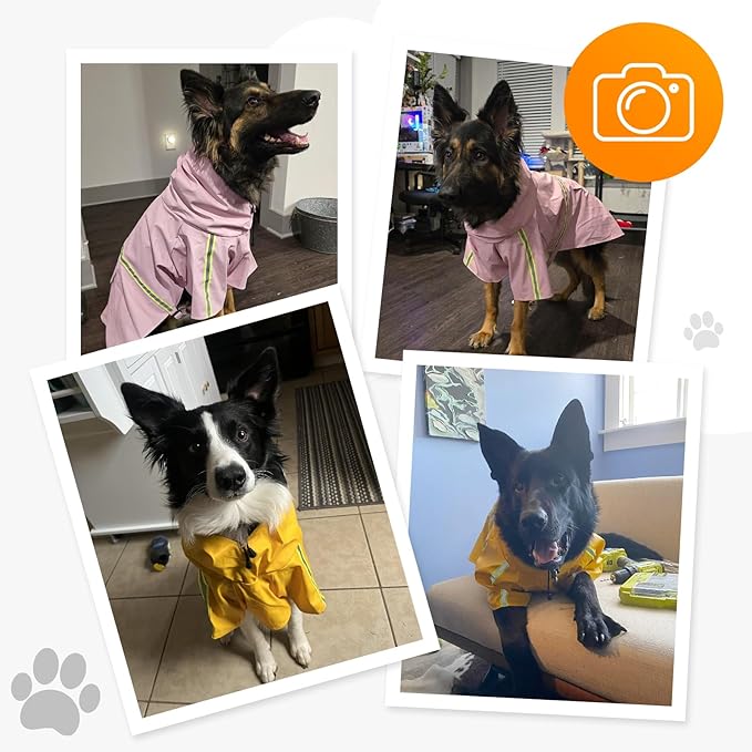 Dog Raincoat, Waterproof Windproof Dog Rain Jacket Adjustable, Rain Coat with Leash Hole, Reflective Strap Raincoat Poncho for Small Medium Large Dogs Outdoor (Reflection-Yellow, Small)
