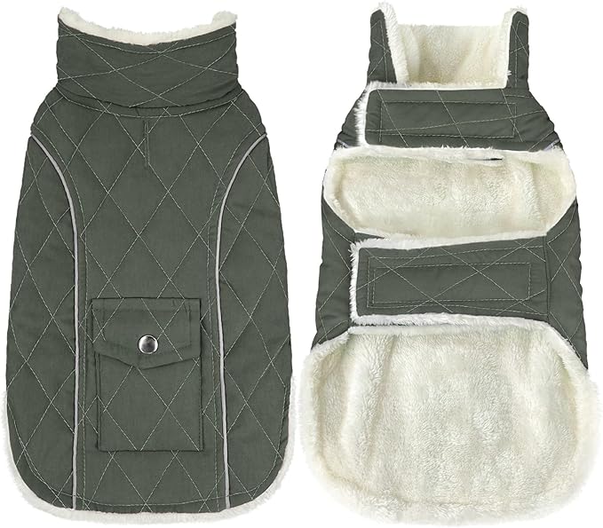 Malier Dog Winter Coat, Windproof Dog Cold Weather Coats with Real Pocket, Winter Extra Warm Pet Coat Fleece Jacket Reflective Clothes for Small Medium Large Dogs and Puppy (Green, XX-Large)