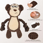 Dog Toys, Dog Squeaker Toys with Crinkle Paper, Stuffed Animal Dog Plush Chewing Toy, Cotton Rope Interactive Toys for Puppy, Small, Middle Dogs (Brown Monkey)