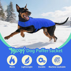 MIGOHI Lightweight Dog Coat, Windproof Dog Jacket, Puffer Jacket for Large Dogs, Padded Vest with Reflective Strips, Warm Snow Vest in Cold Weather, Easy On Hook & Loop Belly, Blue, 3XL