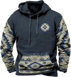 HOTYD Mens Western Aztec Sweatshirts Long Sleeve Fall Fashion Drawstring Pullover Vintage Graphic Cowboy Hoodie for Men