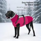 SUNFURA Dog Coat, Dog Jacket for Large Dogs with Harness Built in, Warm Pet Winter Coat Zip Up Snow Jacket with Furry Collar for Boston Terrier, French Bulldogs, Hot Pink L