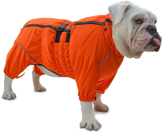 Dogs Waterproof Jacket, Lightweight Waterproof Jacket Reflective Safety Dog Raincoat Windproof Snow-Proof Dog Vest for Pugs English French Bulldog American Pit Bull Orange B-L