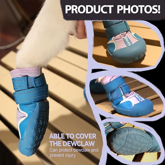 Dog Shoes for Large Small Medium Dogs,Dog Booties for Indoor Hardfloors Anti-Slip,Reflective Strip Waterproof Dog Boots & Paw Protectors for Outdoor Walking Hot Pavement,Winter Snow (Purple-3)