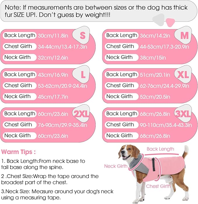 Nanaki Warm Dog Coats for Winter, Fleece Lined Furry Collar, Waterproof Reflective Dog Snowsuit with Leash Hole for Outdoor Walking Hunting, Easy On Cold Weather Puppy Jacket Vest, Beagle, Pink L