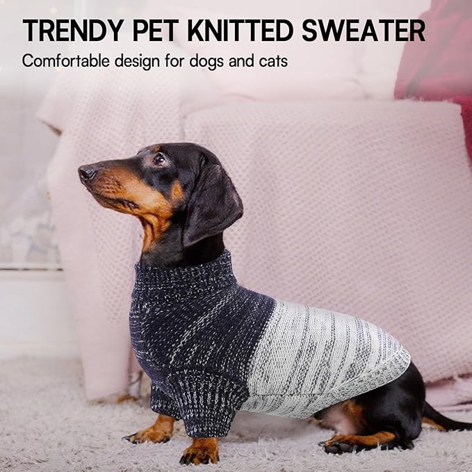Queenmore Pullover XL Dog Sweater,Classic Turtleneck Warm Pet Sweater with Leash Hole for Dog Girls Boys,Winter Knitwear Clothes for Dachshund,Corgi,French Bulldog(Blue,XL)